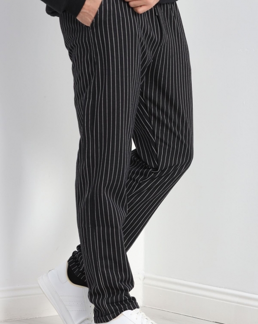 Çizgili Duble Paça Pantolon Siyah - 19660.1937.