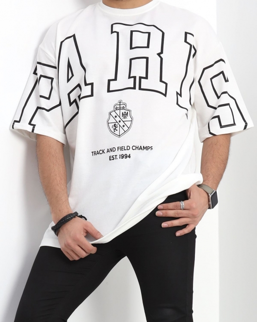 Unisex Oversize 2 İplik Tişört Beyaz - 30246.336.