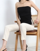 Yan Yırtmaçlı Straplez Bluz Siyah - 30290.251.