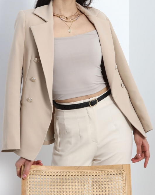 Gold Düğmeli Blazer Ceket Vizon - 912.1247.