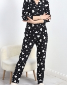 Düğmeli Süet Pijama Takımı Siyahbeyaz1 - 50039.1857.
