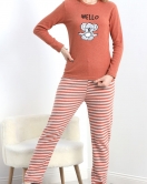 Nakışlı İnterlok Pijama Takımı Kiremit - 800.1287.