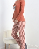 Nakışlı İnterlok Pijama Takımı Kiremit - 800.1287.