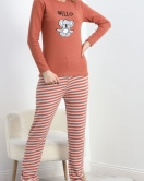 Nakışlı İnterlok Pijama Takımı Kiremit - 800.1287.