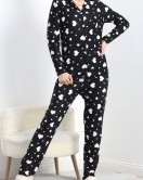 Düğmeli Süet Pijama Takımı Siyahbeyaz1 - 50039.1857.