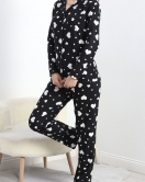 Düğmeli Süet Pijama Takımı Siyahbeyaz1 - 50039.1857.