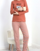 Nakışlı İnterlok Pijama Takımı Kiremit - 800.1287.