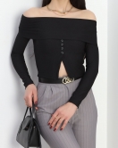 Madonna Yaka Crop Bluz Siyah - 40018.1247.
