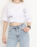 Baskılı Oversize Tişört Beyaz - 16502.1567.
