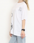 Baskılı Oversize Tişört Beyaz - 16502.1567.