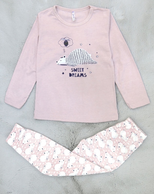 6-14 Yaş Baskılı Çocuk Pijama Takımı Pudra - 40101.1931.