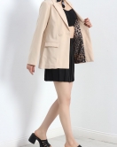 Leopar Astarlı Poliviskon Blazer Ceket Bej - 50028.1775.