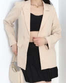 Leopar Astarlı Poliviskon Blazer Ceket Bej - 50028.1775.