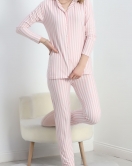 Düğmeli Süet Pijama Takımı Pudrabeyaz - 19224.1048.