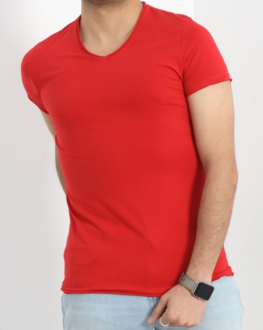 Erkek Slim Fit Kısa Kol V Yaka Body Kırmızı - 19955.200.