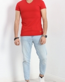 Erkek Slim Fit Kısa Kol V Yaka Body Kırmızı - 19955.200.