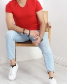 Erkek Slim Fit Kısa Kol V Yaka Body Kırmızı - 19955.200.