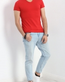 Erkek Slim Fit Kısa Kol V Yaka Body Kırmızı - 19955.200.