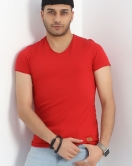 Erkek Slim Fit Kısa Kol V Yaka Body Kırmızı - 19955.200.