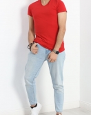 Erkek Slim Fit Kısa Kol V Yaka Body Kırmızı - 19955.200.