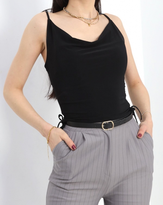 İp Askılı Büzgülü Crop Siyah - 40158.1595.