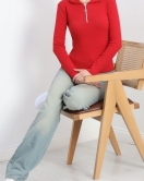 Yakalı Fermuarlı Body Koyukırmızı - 19503.599.