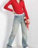 Yakalı Fermuarlı Body Koyukırmızı - 19503.599.