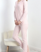 Düğmeli Süet Pijama Takımı Pudrabeyaz - 19224.1048.