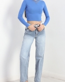 Uzun Kol Dik Bisiklet Yaka Body Mavi - 21651.200.