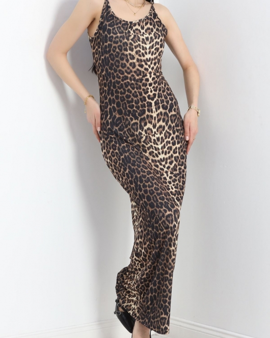 İp Askılı Uzun Sandy Elbise Leopar - 40173.1794.