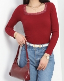 Kare Yaka Dantelli Body Bordo - 40096.599.