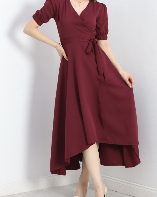 Asimetrik Kesim Elbise Bordo1 - 50015.1849.