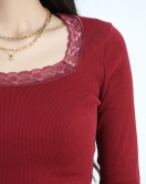 Kare Yaka Dantelli Body Bordo - 40096.599.