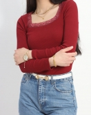 Kare Yaka Dantelli Body Bordo - 40096.599.