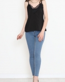 Dantelli Saten Bluz Siyah - 689.1247.
