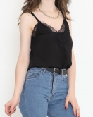 Dantelli Saten Bluz Siyah - 689.1247.