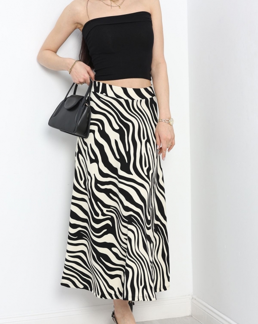 Zra Krep Zebra Desenli Etek Kremsiyah - 30159.1355.