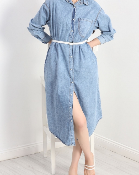 Düğmeli Oversize Kot Elbise Karyıkama - 60070.1946.