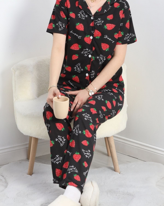Düğmeli Pijama Takımı Siyah - 50078.1857.