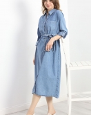 Kuşaklı Düğmeli Oversize Kot Elbise Karyıkama - 60072.1946.