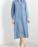 Kuşaklı Düğmeli Oversize Kot Elbise Karyıkama - 60072.1946.