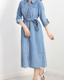 Kuşaklı Düğmeli Oversize Kot Elbise Karyıkama - 60072.1946.
