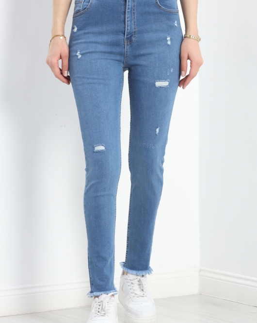 Paça Püsküllü Dar Paça Kot Pantolon Açıkmavi - 30326.1946.