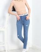 Paça Püsküllü Dar Paça Kot Pantolon Açıkmavi - 30326.1946.