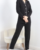 Biyeli Düğmeli Pijama Takımı Siyah - 50133.1950.