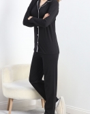 Biyeli Düğmeli Pijama Takımı Siyah - 50133.1950.