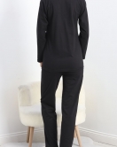 Biyeli Düğmeli Pijama Takımı Siyah - 50133.1950.