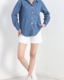 Taşlı Oversize Kot Gömlek Açıkmavi - 60061.1946.