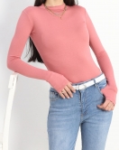 Dik Yaka Parmak Geçmeli Viskon Body Gülkurusu - 40076.599.