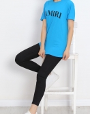 Baskılı Oversize Tişört Mavi - 17375.1778.